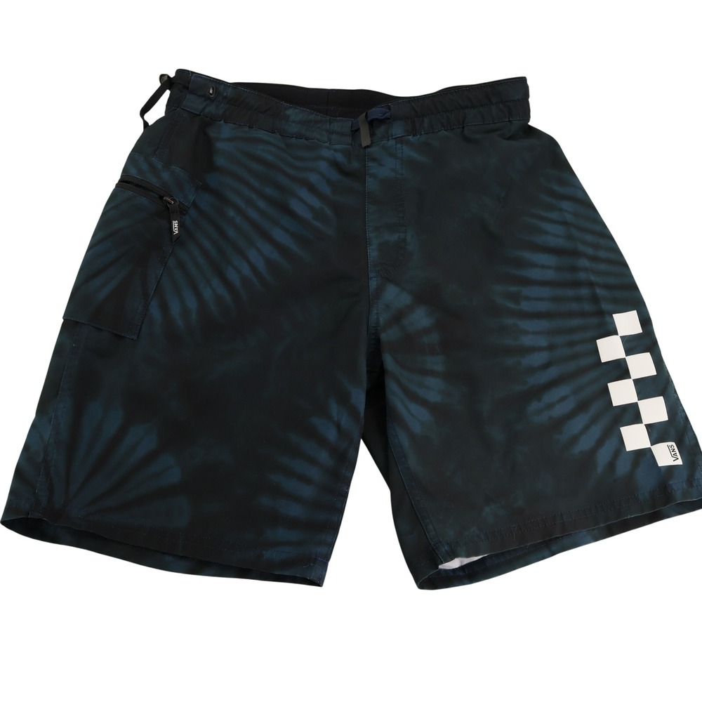 Vans Mens Tie Dye Board Shorts Navy Black Checkerboard Logo Size 31
